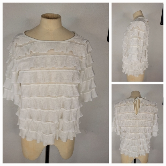 Vanessa Virginia Sz S Top All Over Ruffle White Anthropologie OB 712765 - Picture 1 of 7